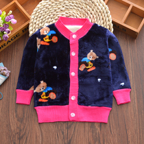 Double-sided childrens autumn coral sweater Infant baby childrens coat new shirt 2018 velvet base childrens open