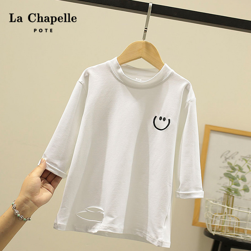 Lashabel Children's Clothing Girl Spring Sleeve T-shirt Children Yangyu Han Edition Top Hole White Blade Trout