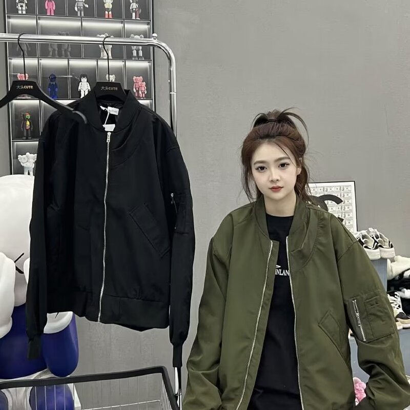 Military Green Jacket, American-Style High-Quality Flight Suit, Unisex, Versatile, Loose-Fitting, Couple Baseball Jacket, Workwear Jacket