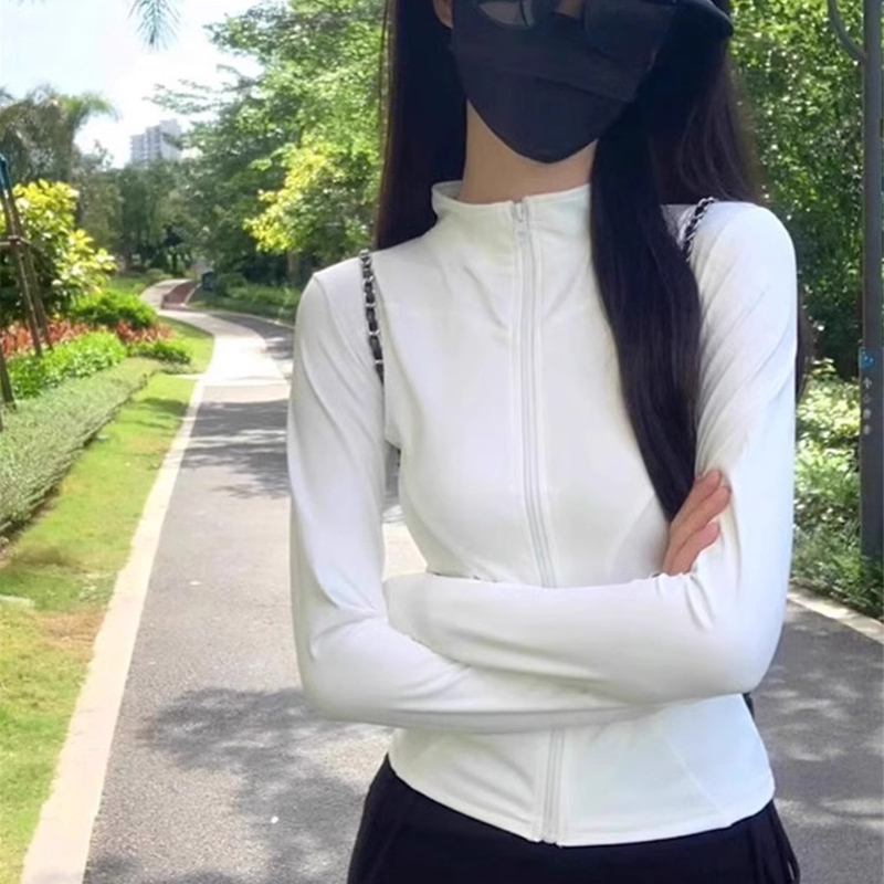 Ice Silk Sun Protection Clothing for Women, Summer Thin Style, 2026 New Model, White Slim-Fit Cardigan Jacket, Yoga Fitness Top