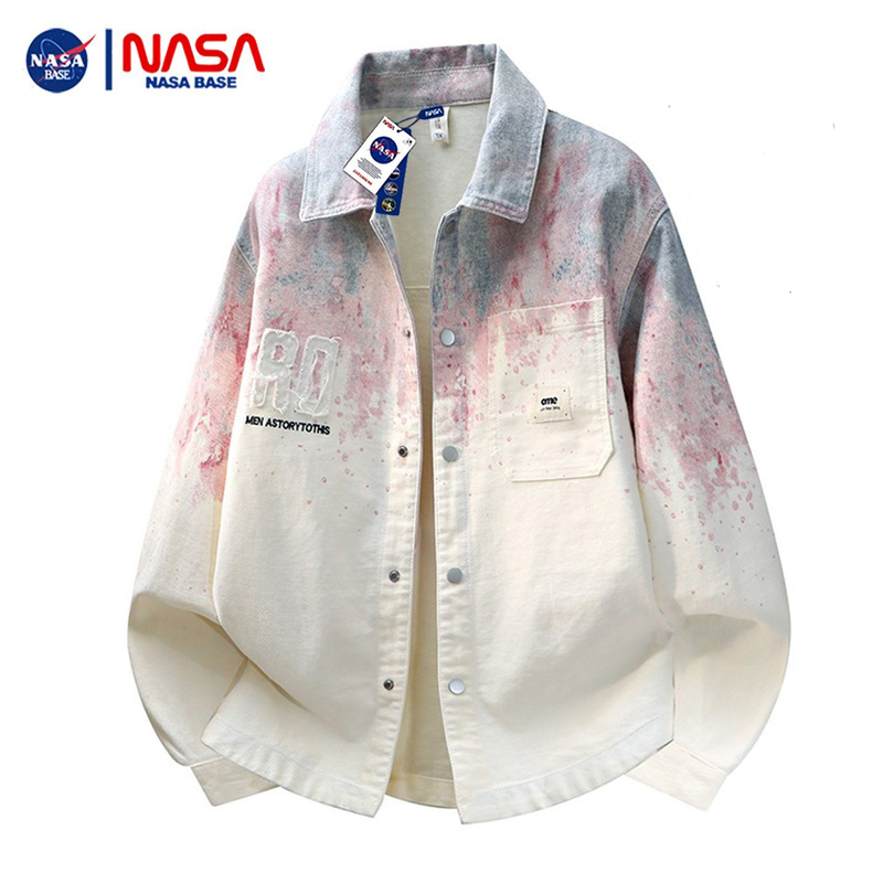 Nasa Co-Branded American-Style Gradient Loose Denim Jacket for Men, Spring and Autumn, Youth Couple Long-Sleeved Shirt Jacket