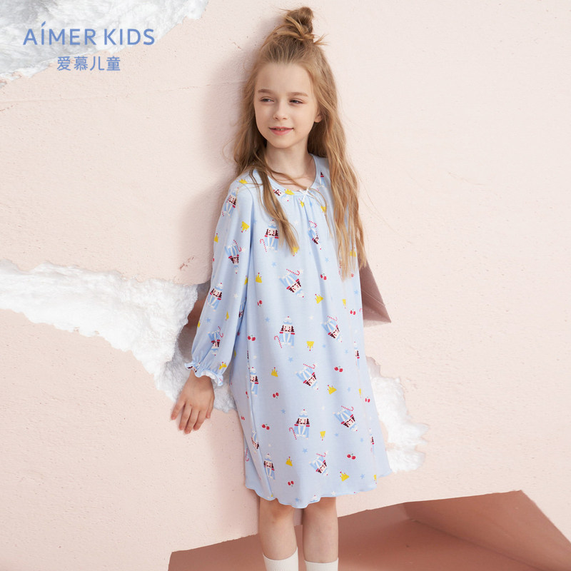 (Class A new product)Love children, girls, baby wood source fiber girls, autumn long-sleeved nightwear, home pajamas