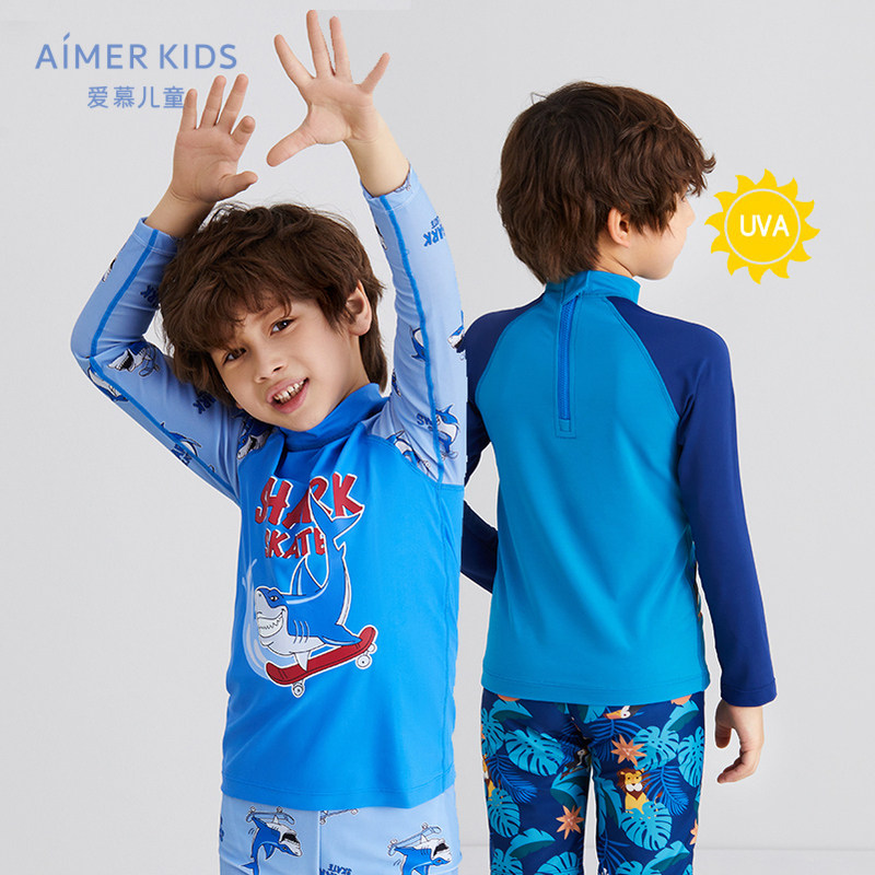 Love children spring and summer boys 3 years old + elementary school students junior high school students sunscreen UV light long-sleeved swimsuit