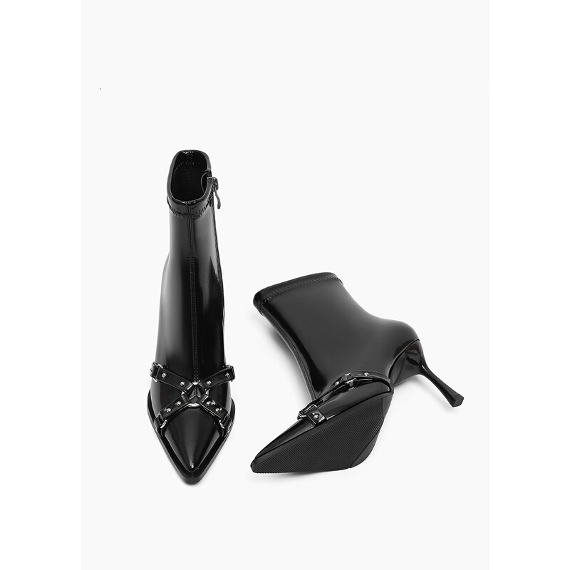 French-Style Pointed-Toe High-Heeled Short Boots for Women, 2026 Autumn and Winter New Model, Elegant Ankle Boots with Thin Heels, High-End Feel, Studded Slim Boots