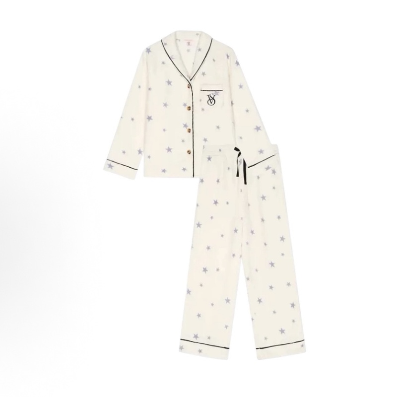 Victoria's Secret Holiday Series, Tian Xiwei's Same Style, Thickened Warm and Comfortable Coral Fleece Loungewear Pajama Set, Sky Blue Starburst