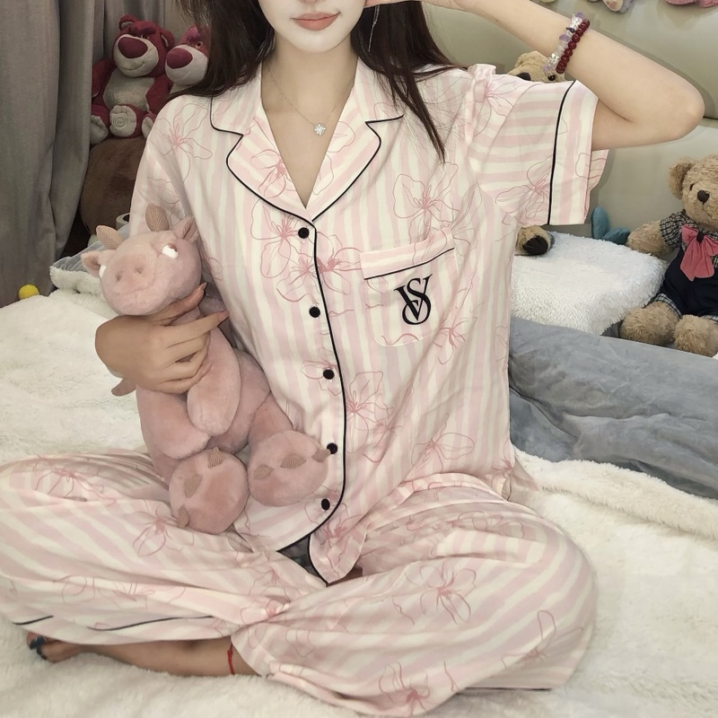 Victoria's Secret Tencel Cotton Soft Printed Homewear Floral Striped Leopard Print Short Sleeve Pajama Set Women's Summer