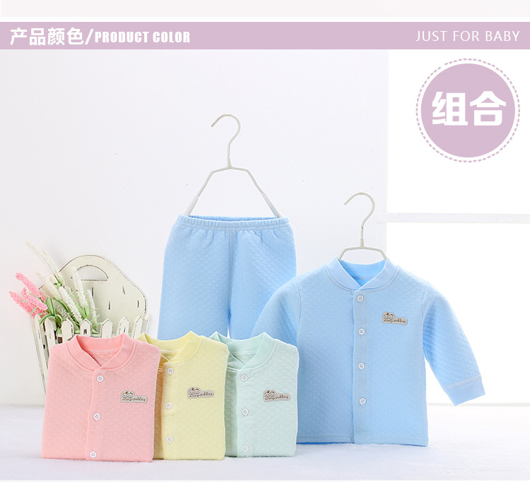 Bộ đồ lót nhiệt cho bé mùa thu và mùa đông bông cotton trẻ sơ sinh dày lên trẻ em áo len sơ sinh mùa thu quần bộ đồ lót trẻ em thu đông