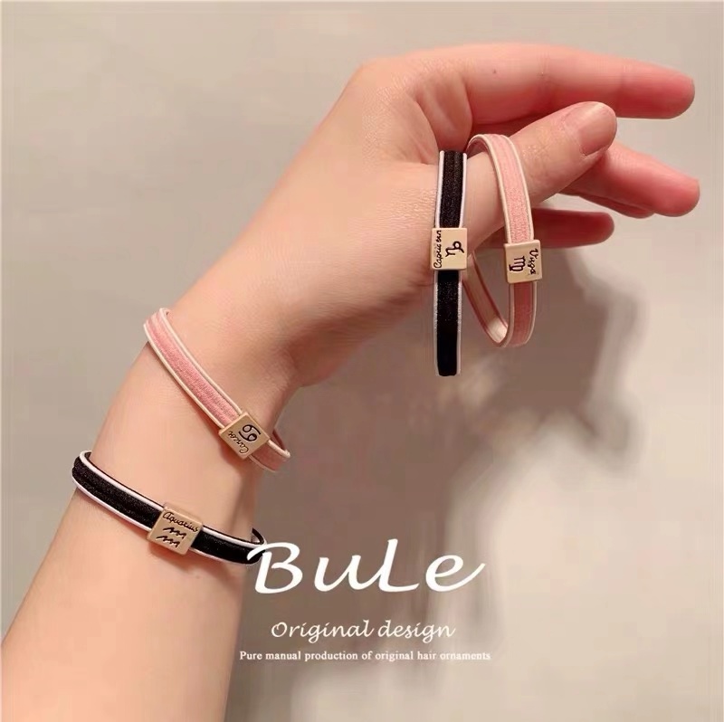 Trembling with the same net red twelve Constellation Alloy Wrist Small Leather Fascia Couple boyfriend Rope Little Leather Glove Bracelet-Taobao