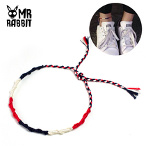 Handmade custom Korean fashion love wish pure hand woven red blue and white couple wishing rope foot rope foot chain