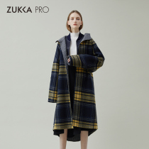 ZUKKA PRO Zhuka winter plaid long woolen coat hooded double-sided cashmere woolen coat women