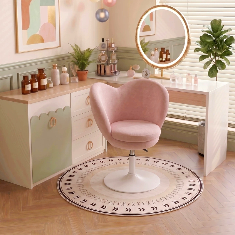 Adjustable Height Luxury Makeup Stool with a Heart-Shaped Design, Suitable for Girls' Bedrooms, with a Backrest, Specifically for Dressing Tables