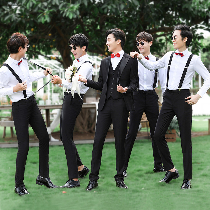 Groomsmen suit rental 2022 new western-style brother suit funny strap vest men's wedding dress autumn and summer
