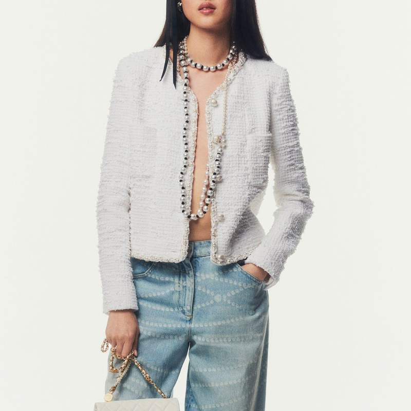 25 Spring/Summer Pearl Tweed Woolen Jacket for Women, Chanel-Style, Versatile, Socialite Short Top, Haute Couture Women's Clothing 25 Spring/Summer Pearl Tweed Woolen Jacket for Women, Chanel-Style, Versatile, Socialite Short Top, Haute Couture Women's Clothing