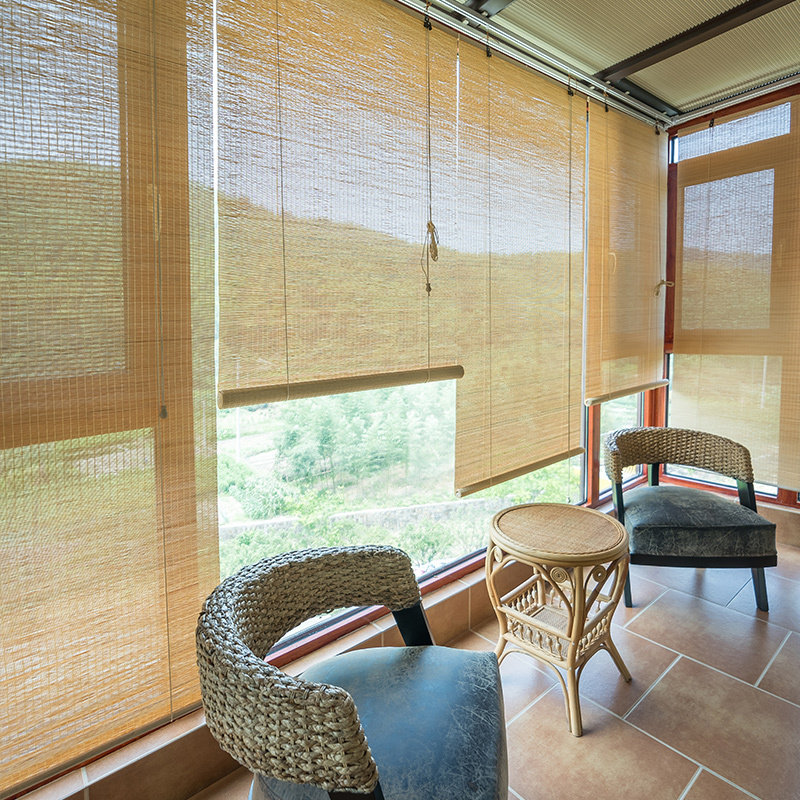 Bamboo curtain roller shutter blackout door curtain household bamboo curtain balcony sunshade curtain partition tea room bamboo roller shutter famous place lift