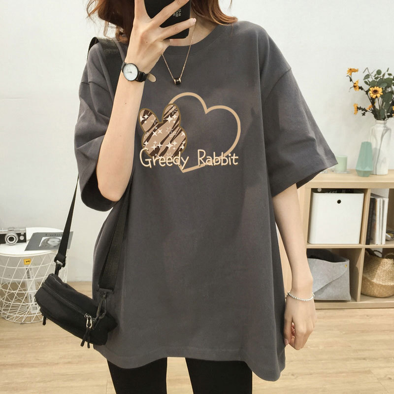 2026 New Pure Cotton Short-Sleeved T-Shirt for Pregnant Women, Loose Mid-Length Top, Round Neck, Trendy ins Half-Sleeve Summer