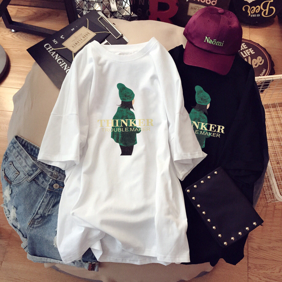 Pure cotton short sleeve pregnant woman T-shirt female Korean version loose large size Summer blouse with long version T-shirt half sleeve 100 lap white