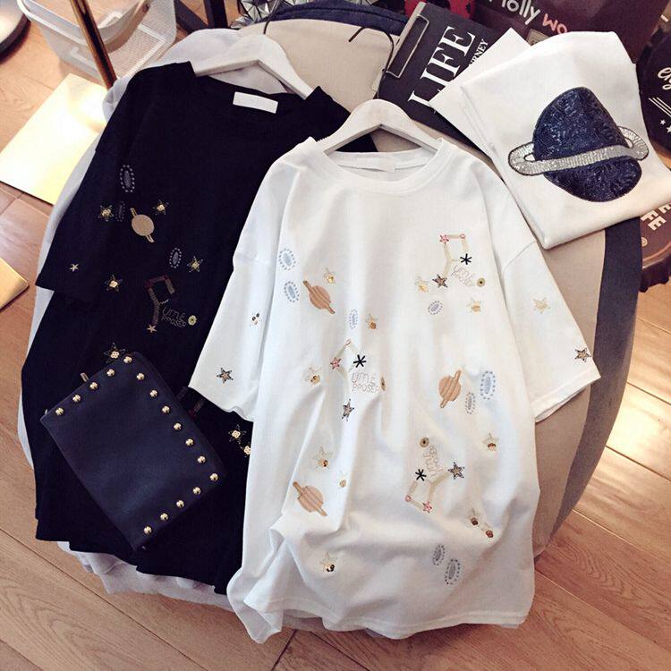 2022 new short-sleeved t-shirt women's mid-length top loose Korean version large size cotton maternity dress thin section half-sleeved