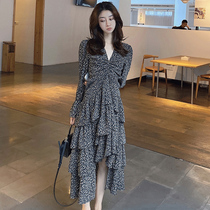 2021 new womens autumn French Hepburn style Platycodon rouje floral dress Super fairy