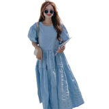 Летнее синее платье, дизайнерская юбка, большой размер, коллекция 2023