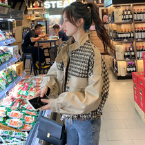 Thousand bird grid short coat women 2021 New Spring Autumn leather jacket baseball uniform casual short coat