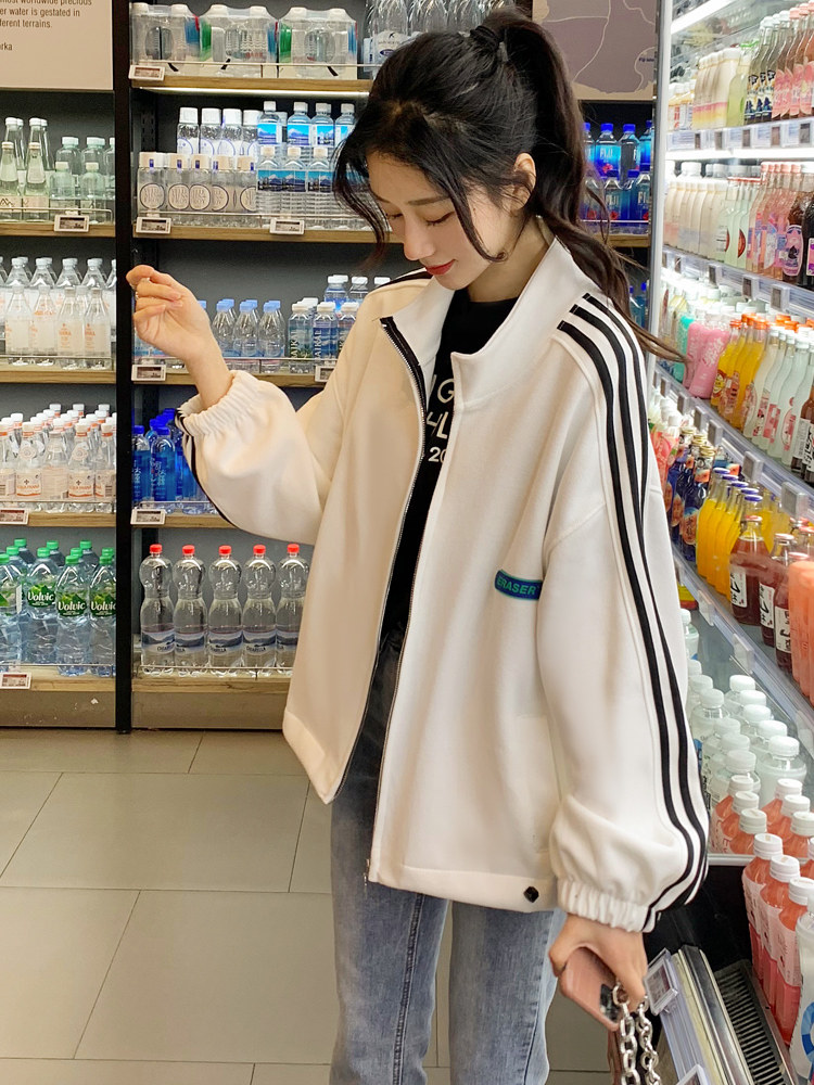 Sweater women's spring and autumn new all-match loose Korean version lazy style bf casual sports stand collar zipper cardigan overshirt