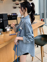 Spring and Autumn Korean casual women long denim shirt loose bf shirt ins tide thin coat long sleeve top