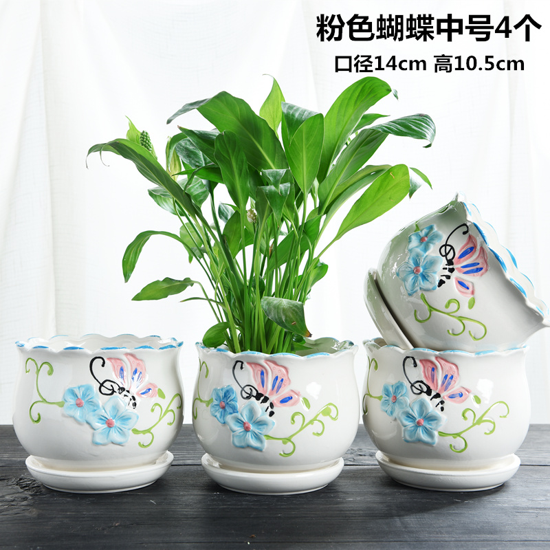 Flowerpot flesh household ceramics special offer a clearance with tray was creative move contracted large money plant small fleshy flower pot