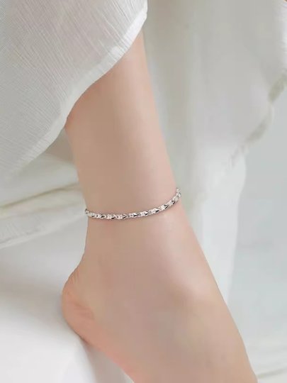 Glückliches vierblättriges Kleeblatt, S999-Sterlingsilber-Fußkettchen für Frauen, authentisches Fußkettchen aus reinem Silber, Damen-Fußkettchen, Valentinstagsgeschenk für Freundin