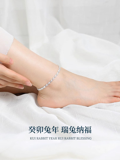 Lucky Rabbit S999 Sterling Silber Fußkettchen Mädchen Fußkettchen echtes neues reines Silber Fußschmuck weibliche Liebhaber Geschenk für Freundin