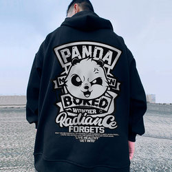 ເສື້ອກັນໜາວຜູ້ຊາຍ zipper panda fat oversize hooded cardigan ຂະໜາດໃຫຍ່ບວກກັບ fat oversized coat spring and autumn plus velvet