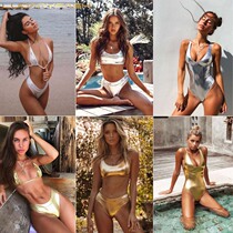 2019 pop Womens European and American swimsuit golden skin sexy high waist bikini backless one-piece swimsuit bikini