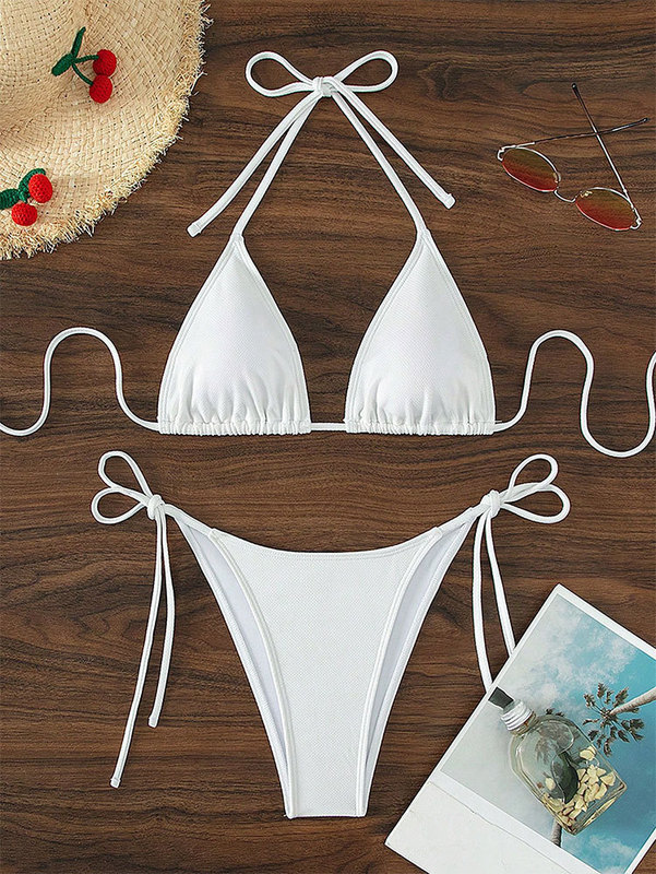 Lace-Up Halter Three-Point Bikini, Sexy and Fashionable Triangle Cup Split Swimsuit, European and American Style ins Swimwear Bikini