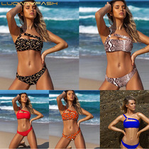 2019 European and American new sexy solid color BAO WEN bikini swimsuit bikini shoulder strap split Swimsuit Beach