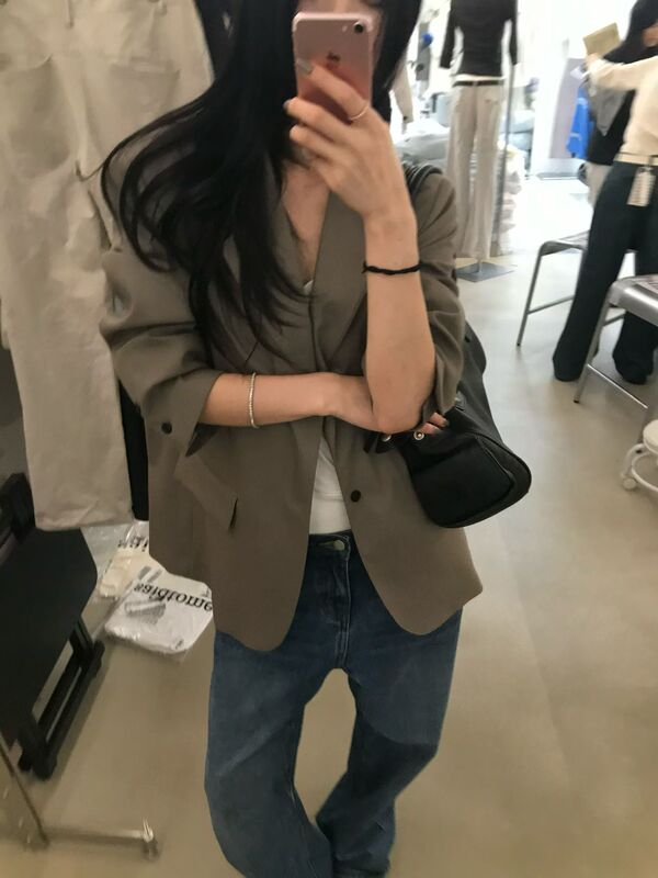 Sjia【Saidtome】Korean Women's Vintage-Style Sage Green Elegant Slim-Fit Blazer for Commuting