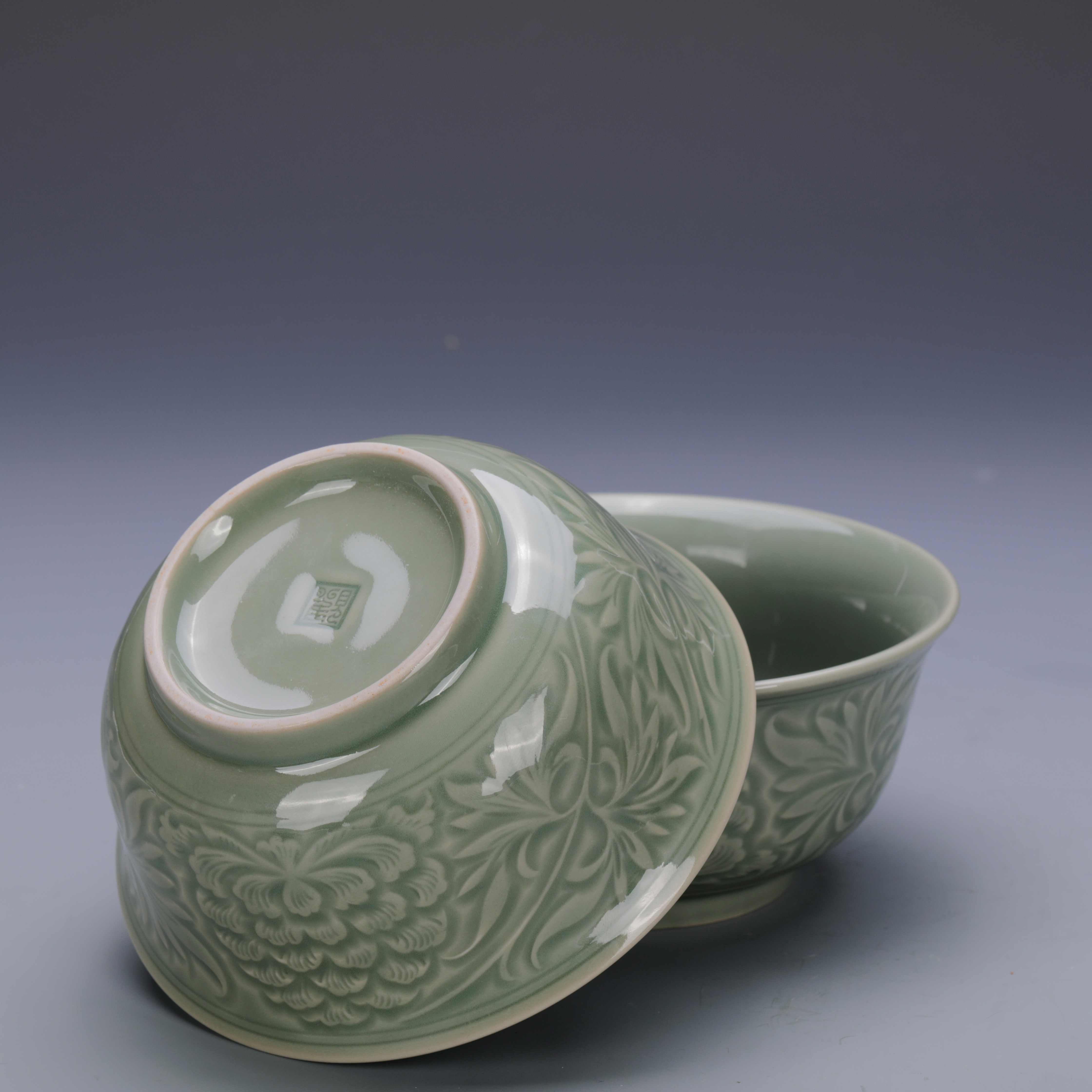 Restoring museum yao state up celadon peony grains of bowl of household of Chinese style tableware job rainbow such as bowl soup bowl