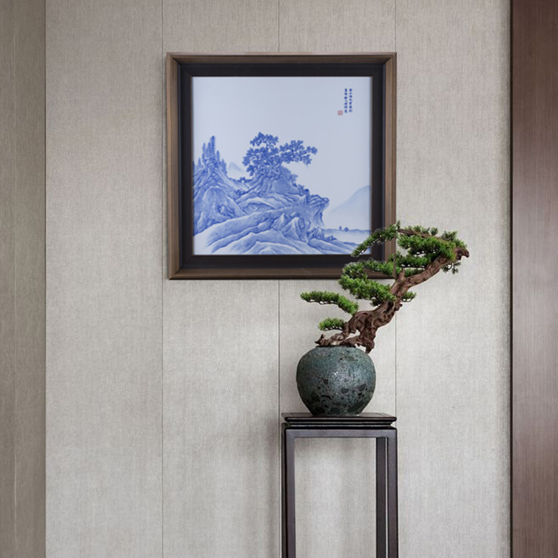 Limited view restoring museum hand - made jingdezhen blue and white porcelain plate painting the sitting room of the new Chinese style porch archaize landscape wall hanging