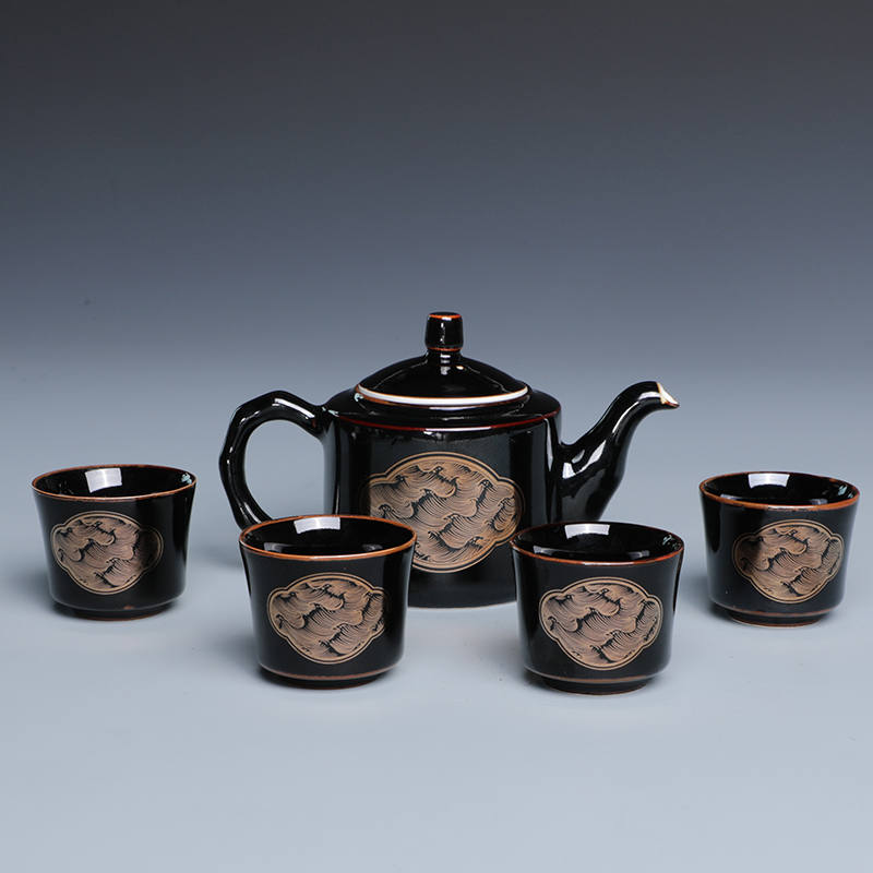 Restoring museum wave grain household utensils suit Chinese jingdezhen ceramics daily teapot sample tea cup