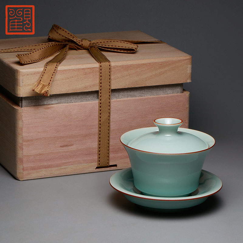 Restoring museum tureen longquan celadon three cups to tureen ceramic kung fu tea set large cover cup tea bowl