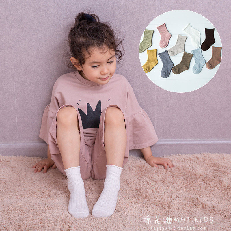 Spring Summer new men and women Baby Pure Color Songkou Curl Pure Cotton Midcylinder Socks Korean version Children's mid-cylinder socks