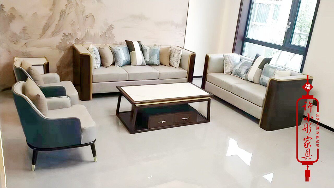 New Chinese solid wood fabric living room sofa tea combined modern furniture custom villa template room sofa