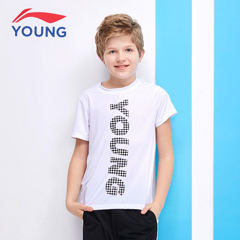 Li Ning children's short-sleeved summer new middle-aged and primary school students boys round neck breathable quick-drying sports and leisure T-shirt