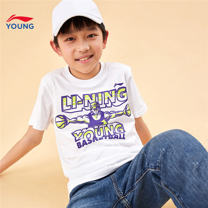 Li Ning Boy Clothing Boy 2020 Summer New CUHK Youngteen Round Collar Pure Cotton Sucking Sweat Child Short Sleeve T Shirt