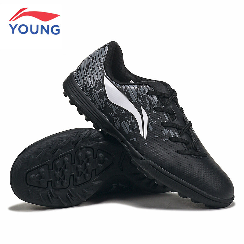 Li Ning Boy Shoes Boy 2020 Spring Autumn Winter Style Large Children Children Non-slip Wear Black Shattproof Black Nail Sports Football Shoes