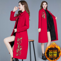 Plus velvet thick trench coat womens long model 2020 autumn and winter New Fashion wide wife foreign style noble coat coat tide