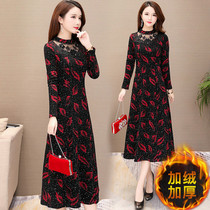 Plus velvet dress long model 2020 Autumn and Winter new female temperament noble lady mother with coat belly