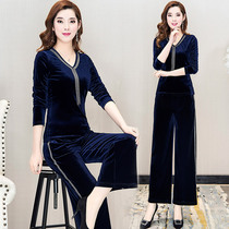 Golden velvet wide foreign style noble suit women Autumn 2020 new fashion age wide leg pants two-piece pants