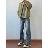 Ретро синие джинсы, штаны, в американском стиле, свободный прямой крой