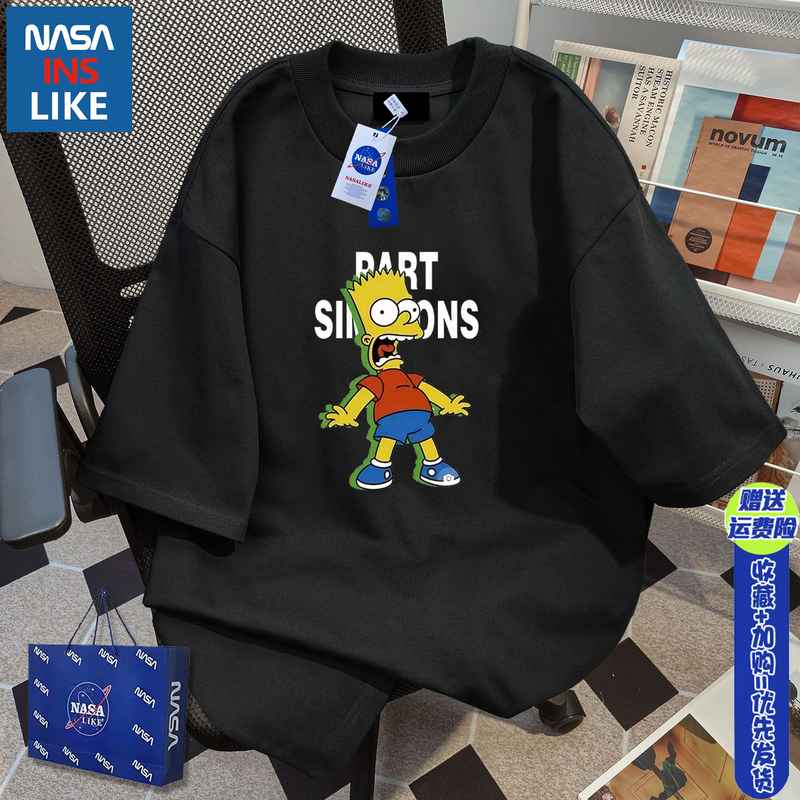 Nasa Co-Branded the Simpsons Bart Cartoon T-Shirt Men's Pure Cotton Short-Sleeve Trendy Brand Summer Top
