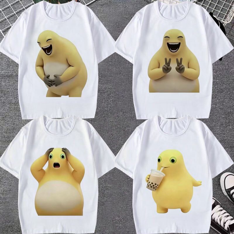 Curious Milk Dragon T-Shirt Short Sleeve Men's Funny Parody New Summer Pure Cotton Breathable Fun Emoji Student Clothing