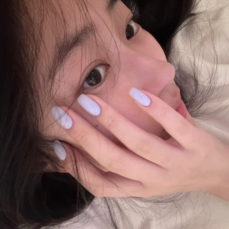 Wearable Nails Medium and Short Style Casual Advanced White Solid Color Handmade Finished Nail Art Patch Summer Lilac Fake Nails